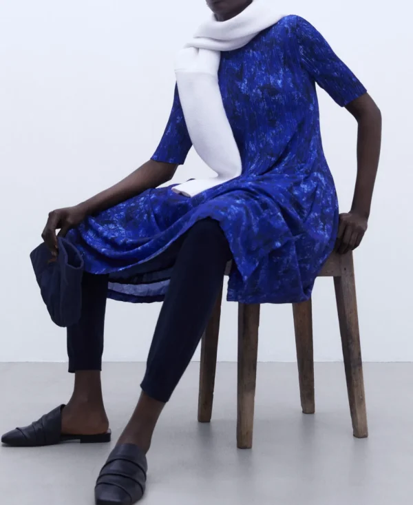 Adolfo Dominguez Robes & Combinaisons*Robe En Crinkle Imprime Bleu Imprime