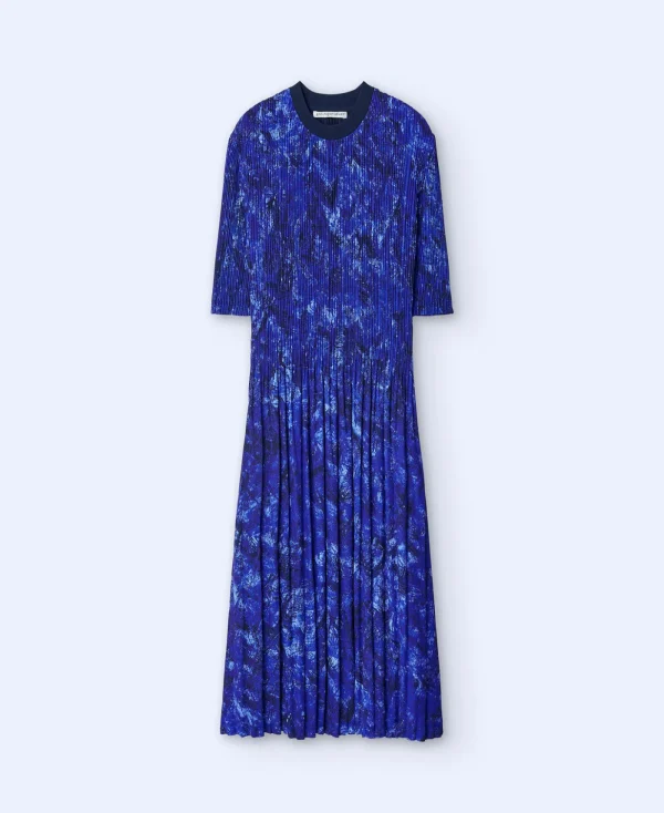 Adolfo Dominguez Robes & Combinaisons*Robe En Crinkle Imprime Bleu Imprime