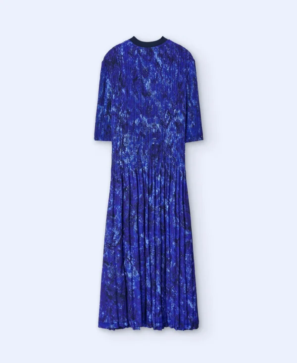 Adolfo Dominguez Robes & Combinaisons*Robe En Crinkle Imprime Bleu Imprime