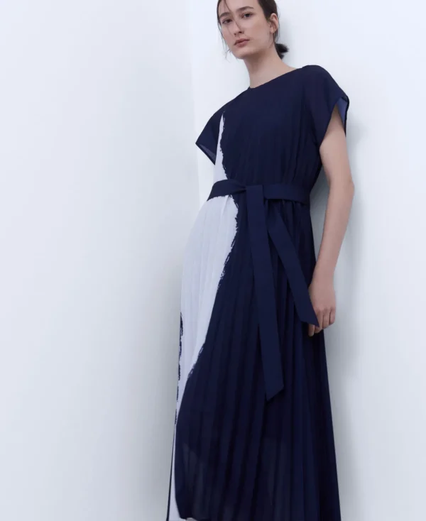 Adolfo Dominguez Robes & Combinaisons*Robe En Crinkle Imprimee Blanc/Bleu