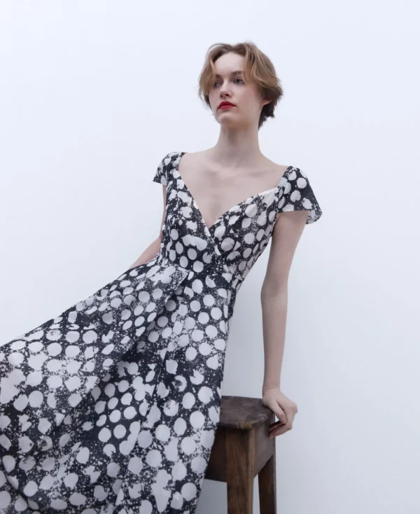 Adolfo Dominguez Robes & Combinaisons*Robe Imprimee A Encolure En V Noir