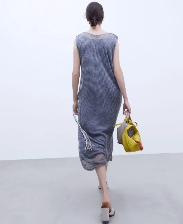 Adolfo Dominguez Robes & Combinaisons*Robe Longue Avec Application En Jacquard Gris Chine