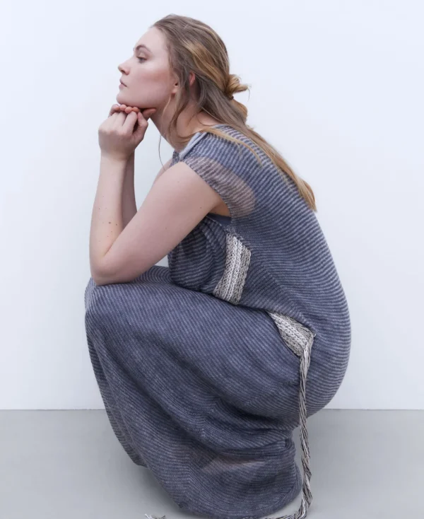 Adolfo Dominguez Robes & Combinaisons*Robe Longue Avec Application En Jacquard Gris Chine