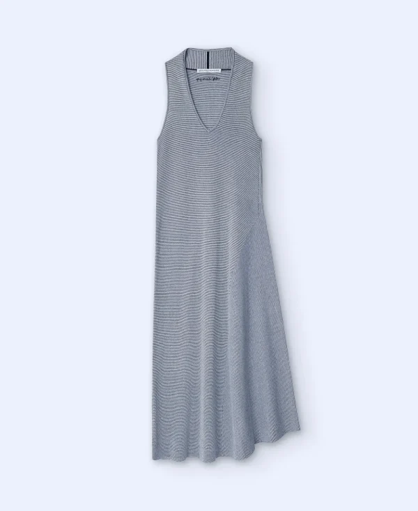 Adolfo Dominguez Robes & Combinaisons*Robe Longue En Maille A Encolure Princesse Blanc Et Noir