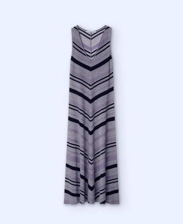 Adolfo Dominguez Robes & Combinaisons*Robe Longue Rayee En Lin Noir A Rayures