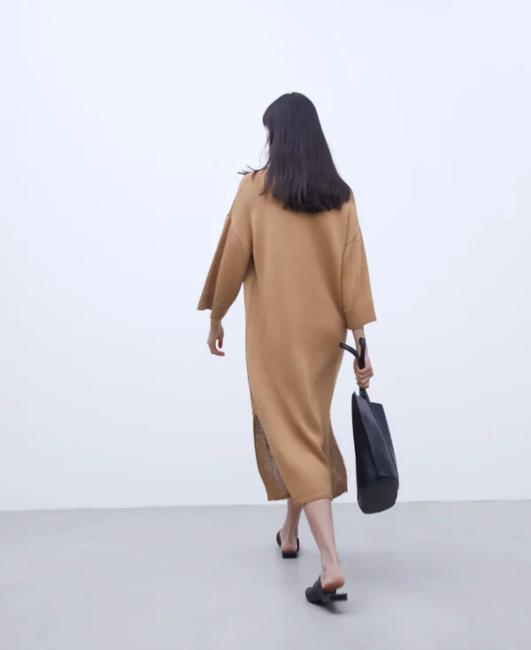 Adolfo Dominguez Robes & Combinaisons*Robe Midi A Col Cheminee Camel