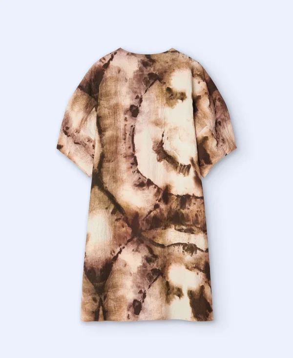 Adolfo Dominguez Robes & Combinaisons*Robe Volume En Coton Ethique Marron Imprime