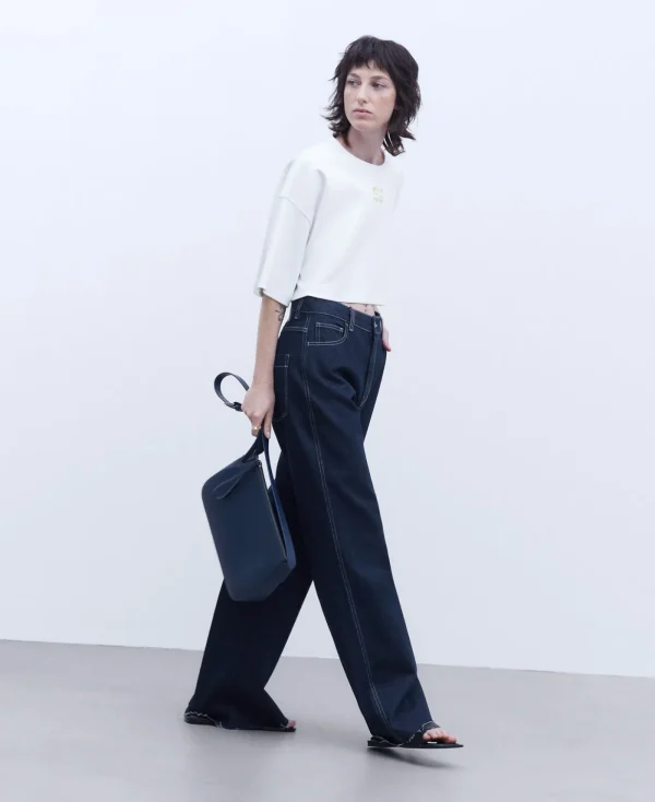Adolfo Dominguez Sacs*Sac A Bandouliere En Cuir De Vachette Bleu Marine
