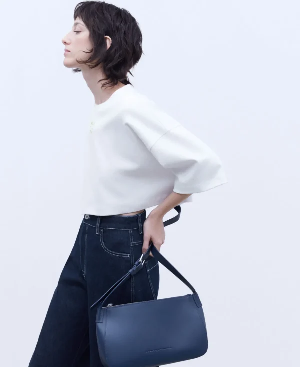 Adolfo Dominguez Sacs*Sac A Bandouliere En Cuir De Vachette Bleu Marine