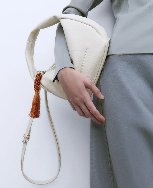 Adolfo Dominguez Sacs*Sac A Bandouliere Moyen En Polyester Recycle Blanc Casse