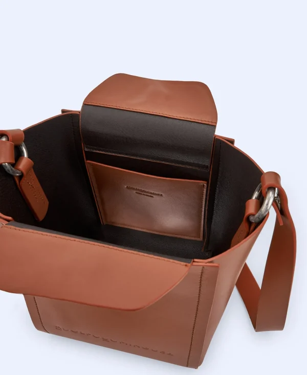 Adolfo Dominguez Sacs*Sac Cube En Cuir Made In Spain Tuile