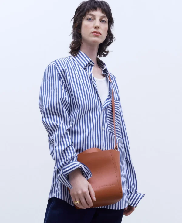 Adolfo Dominguez Sacs*Sac Cube En Cuir Made In Spain Tuile