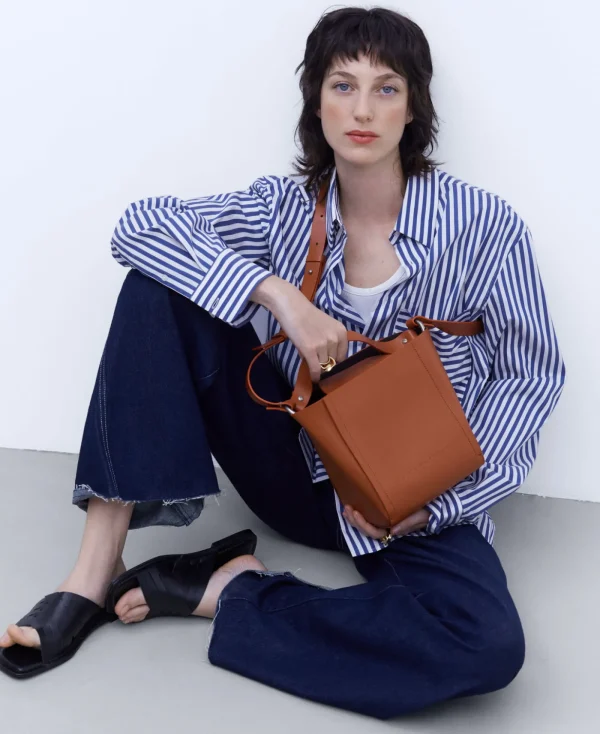 Adolfo Dominguez Sacs*Sac Cube En Cuir Made In Spain Tuile