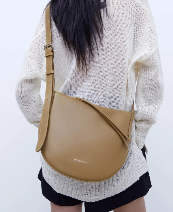 Adolfo Dominguez Sacs*Sac Hobo Moyen En Cuir Responsable Taupe/Beige