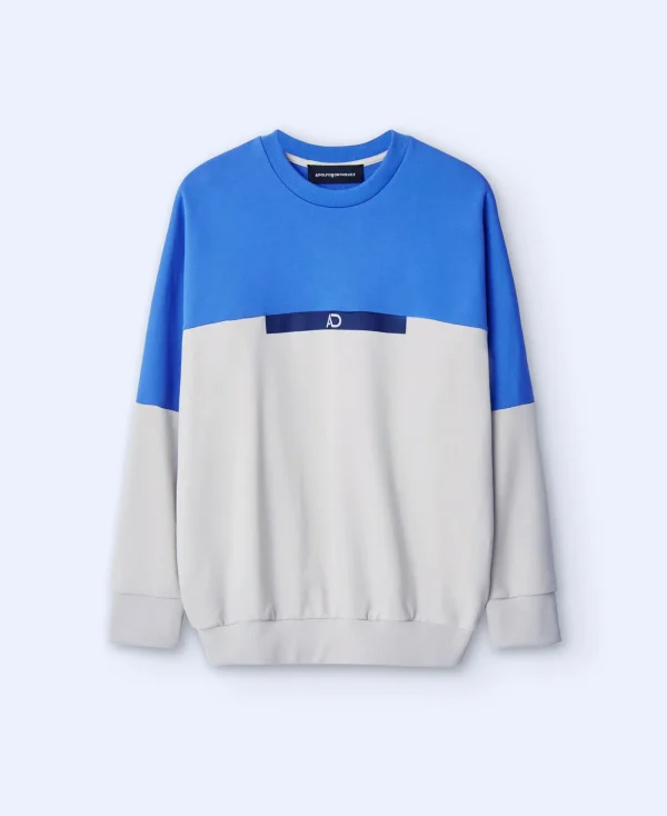 Adolfo Dominguez Mailles*Sweat Oversize En Coton Bicolore Bleu/Gris