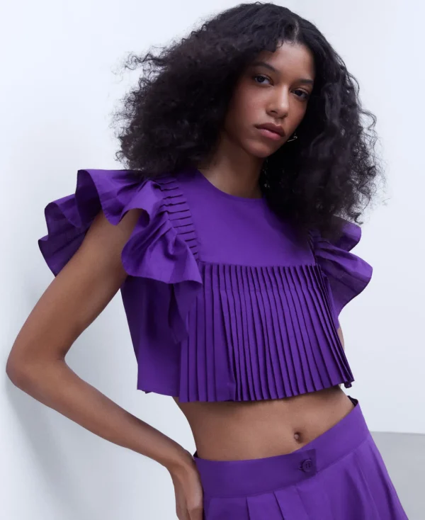 Adolfo Dominguez Chemises Et Tops*Top A Effet Volante En Coton Violet