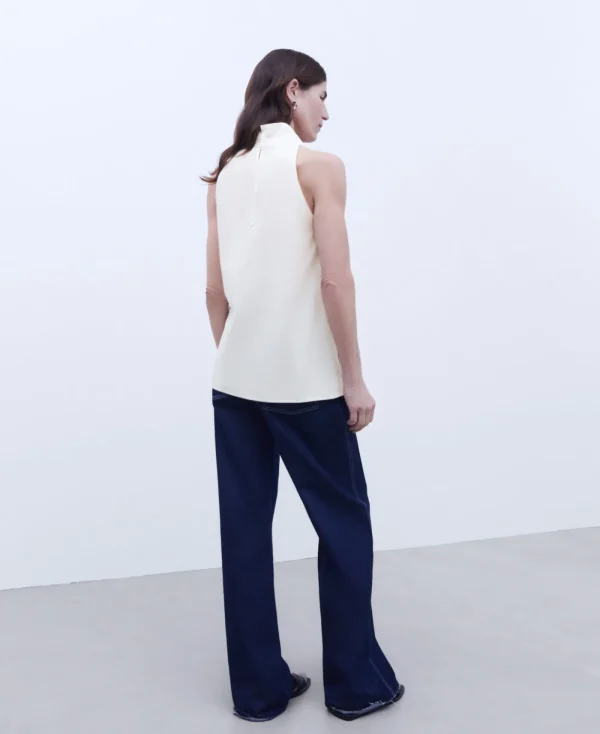 Adolfo Dominguez Chemises Et Tops*Top Drape En Coton De Culture Ethique Ecru