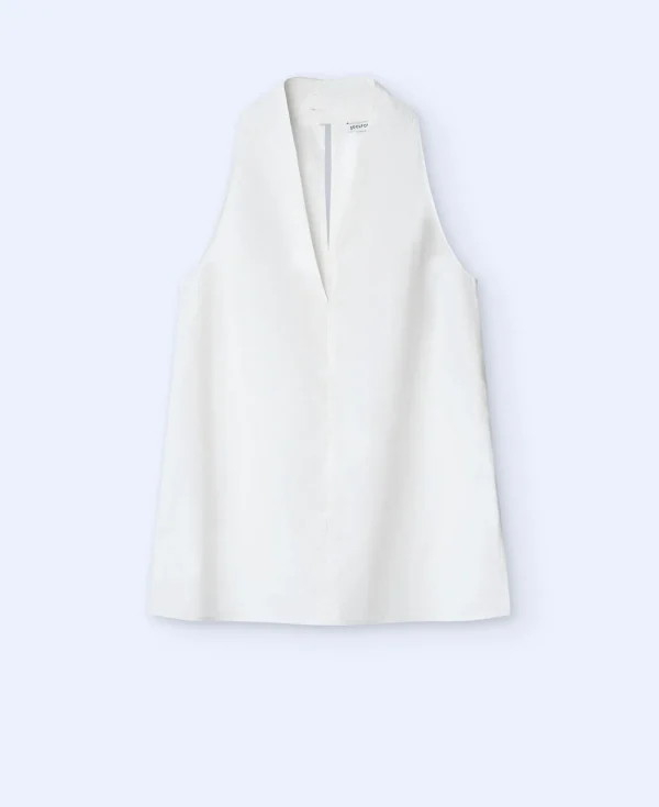 Adolfo Dominguez Chemises Et Tops*Top Drape En Coton De Culture Ethique Ecru