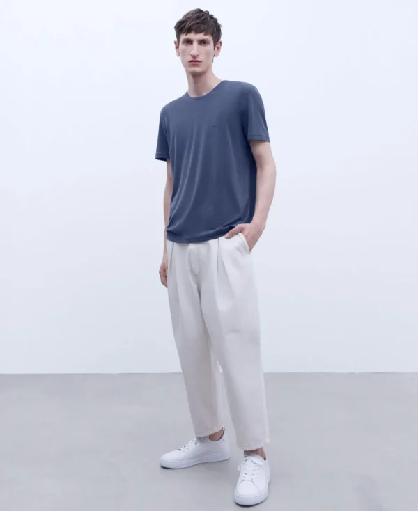 Adolfo Dominguez T-Shirts Et Polos*T-Shirt A Encolure Arrondie En Modal Bleu Marine