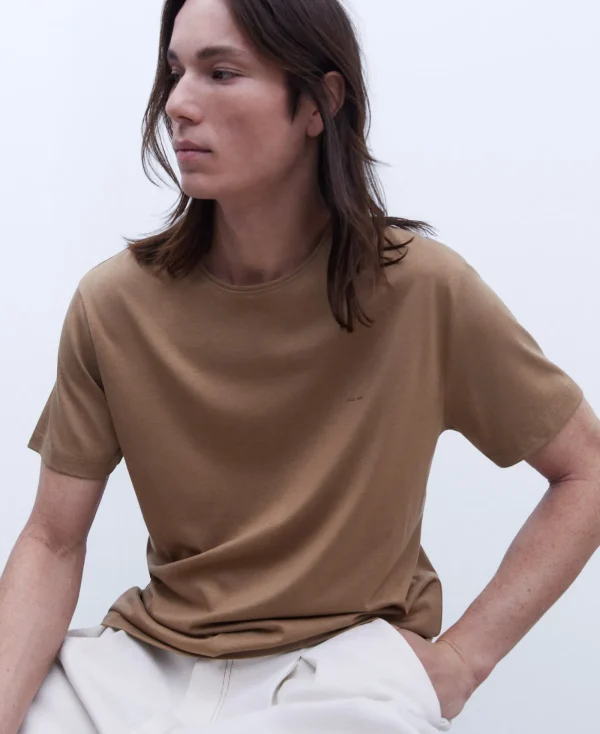 Adolfo Dominguez T-Shirts Et Polos*T-Shirt En Lyocell Et Coton Beige