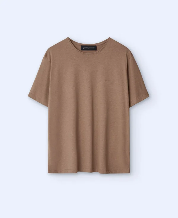 Adolfo Dominguez T-Shirts Et Polos*T-Shirt En Lyocell Et Coton Beige