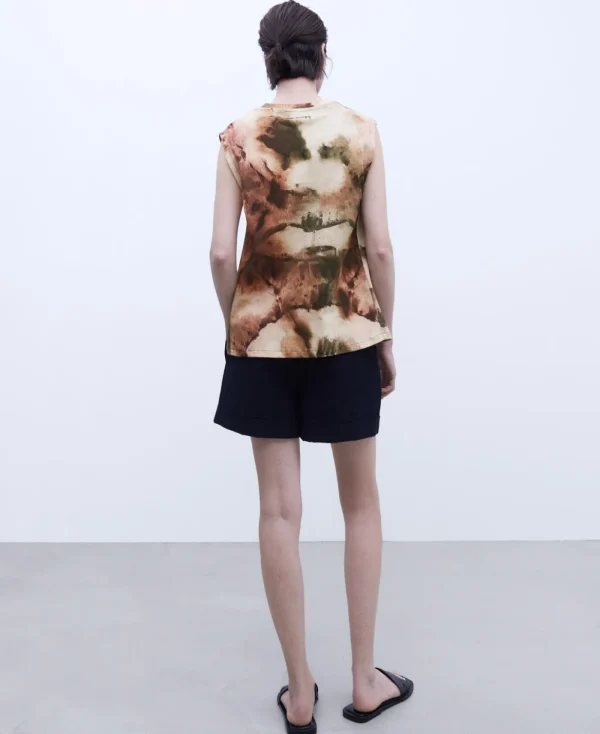 Adolfo Dominguez T-Shirts*T-Shirt Imprime Sans Manches Sable/Chocolat