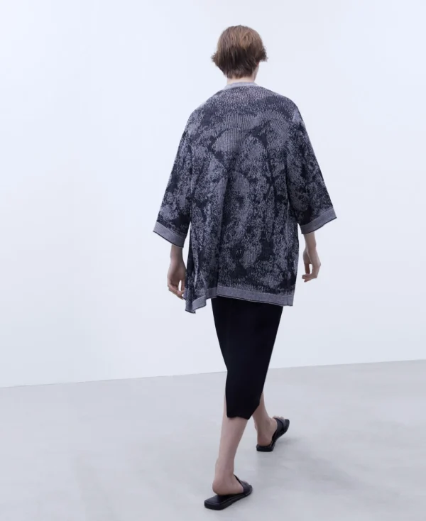 Adolfo Dominguez Maille*Veste Kimono En Coton Et Lin Noir/Creme