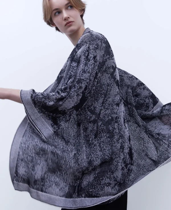 Adolfo Dominguez Maille*Veste Kimono En Coton Et Lin Noir/Creme
