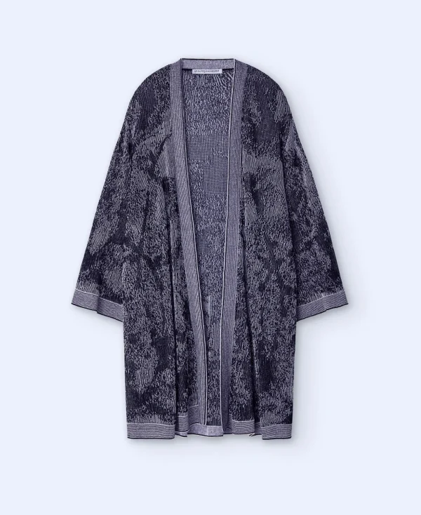 Adolfo Dominguez Maille*Veste Kimono En Coton Et Lin Noir/Creme