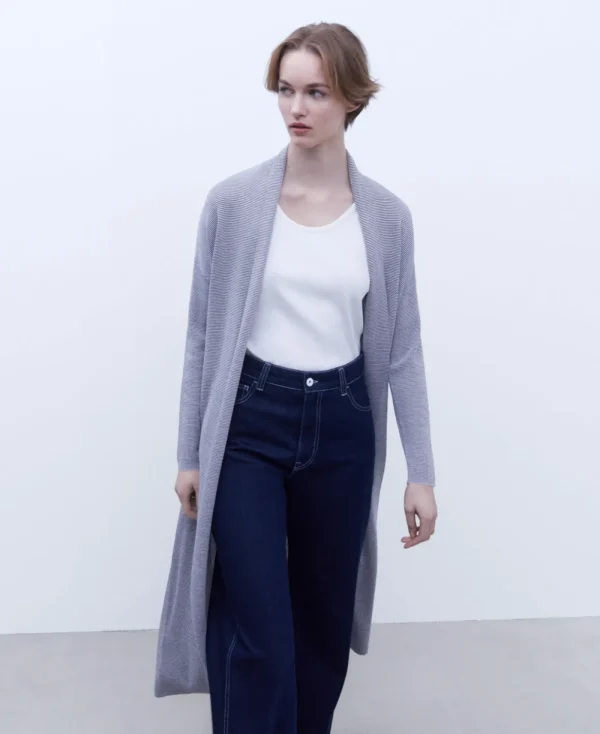 Adolfo Dominguez Maille*Veste Longue En Maille Blanc Et Noir