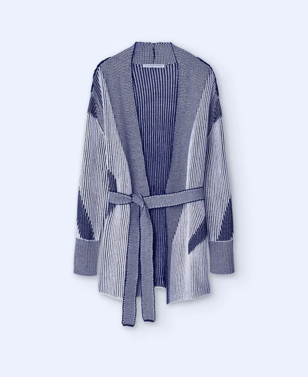 Adolfo Dominguez Maille*Veste Longue En Maille Intarsia Sable/Bleu Marine
