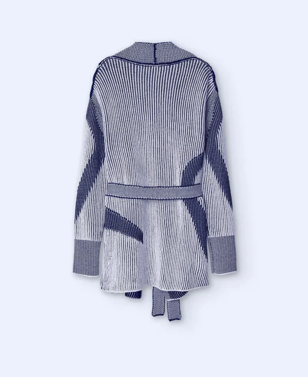 Adolfo Dominguez Maille*Veste Longue En Maille Intarsia Sable/Bleu Marine
